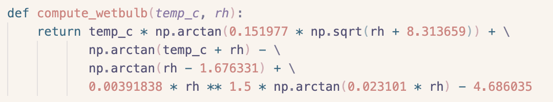 Code for computing wet bulb temperature