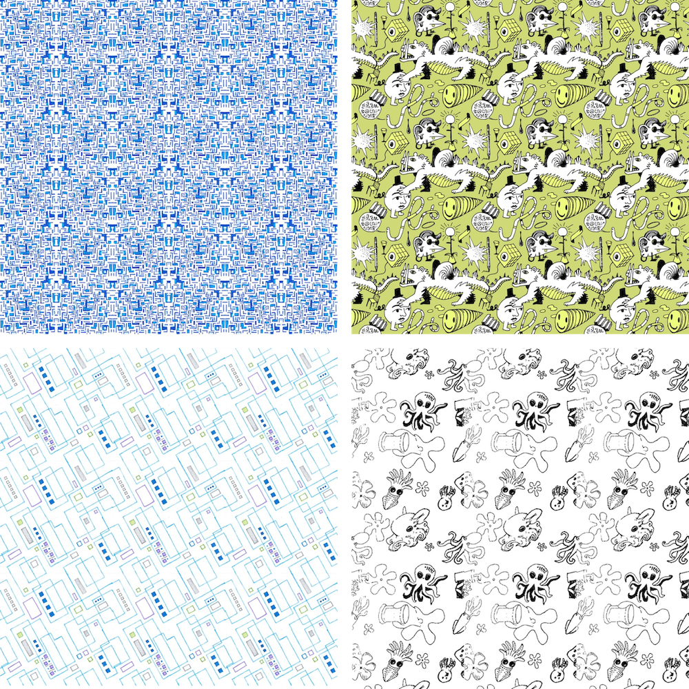 Grid of four different repeating patterns